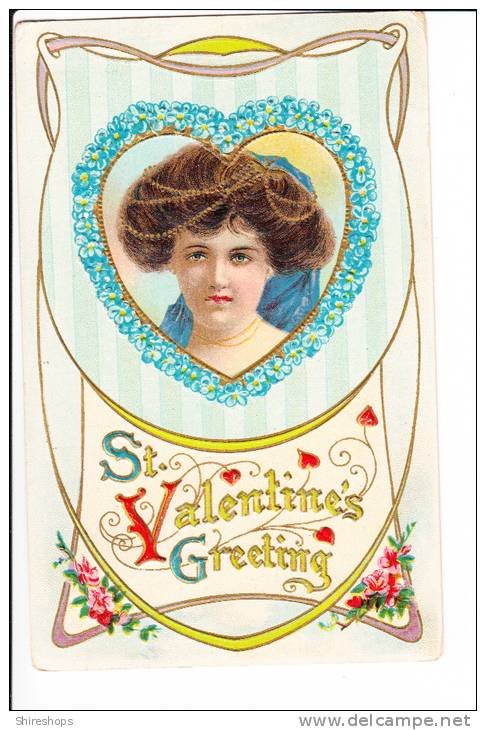 Embossed Valentine Greeting Woman Face 1912 - Valentine's Day