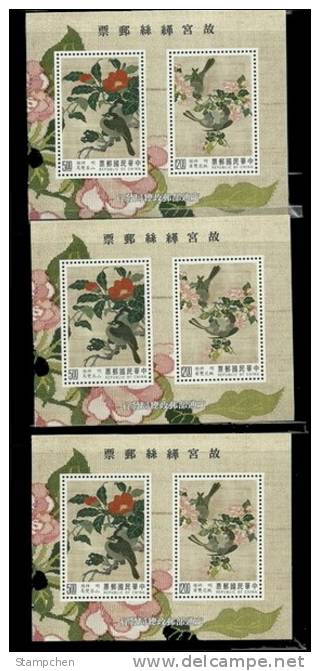 X3 Taiwan 1992 Ancient Chinese Painting - Silk Tapestry S/s Bird Flower Handicraft Weave Camellia Peach - Collections, Lots & Séries