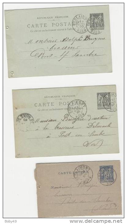 NORD De BERLAIMONT Cachet A2 Sur 3 Entiers De 1897 1898 1900 - 1877-1920: Semi Modern Period