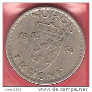 NORWAY  # 1 KR. KOBBERNIKKEL FROM YEAR 1954 - Norway