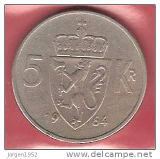 NORWAY  # 5 KR. KOBBERNIKKEL FROM YEAR 1964 - Norway