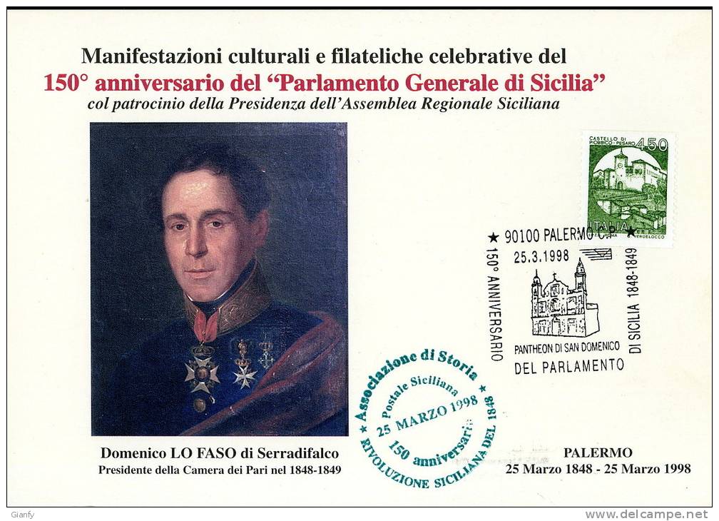 PALERMO 150° PARLAMENTO SICILIA LO FASO 1998 ANN SPEC - Bourses & Salons De Collections