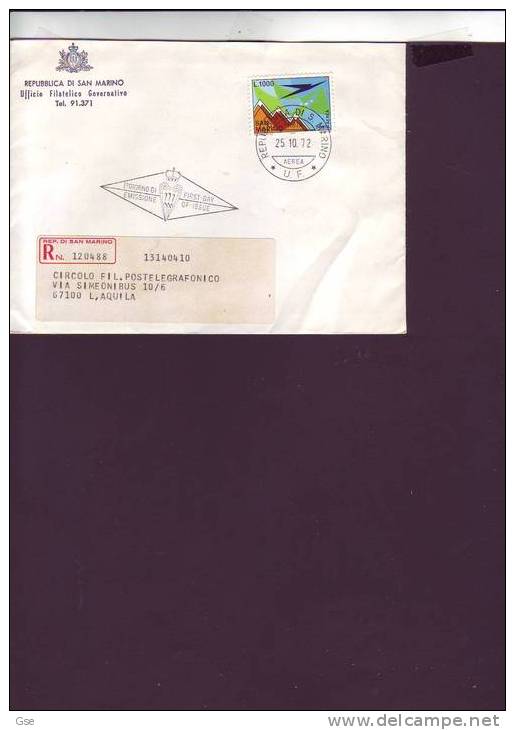 S.MARINO  1972 - Sassone  A150 Su  FDC Raccomandata - Briefe U. Dokumente