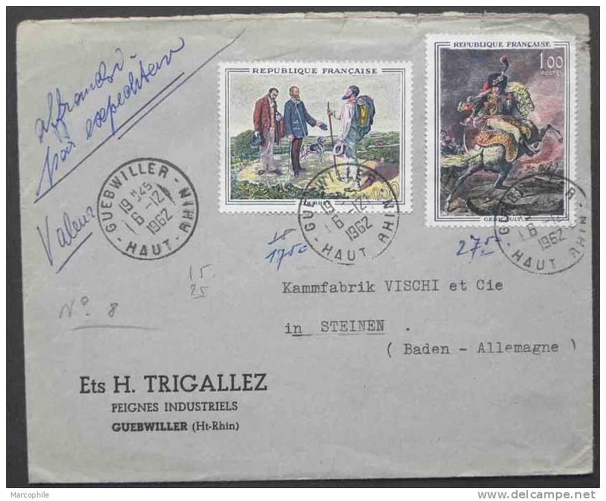 GUEBWILLER - HAUT RHIN / 1962 TABLEAUX # 1363, 1365 SUR LETTRE POUR L ALLEMAGNE (ref 847) - Cartas & Documentos