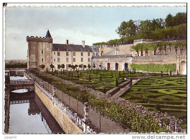 Villandry - Vue D´ensemble Des Jardins Et Façade Sud - Circulé 1963 - Colrisée - Autres & Non Classés