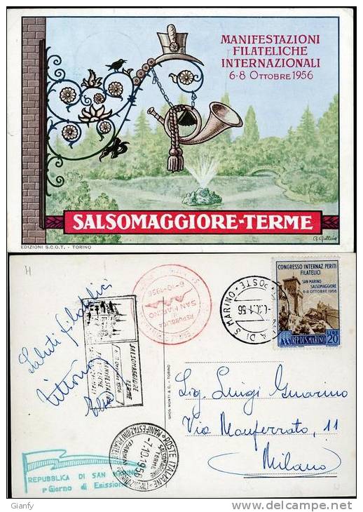 SALSOMAGGIORE FILATELIA INT 1956  ILL GALLINO MAXIMUM - Bourses & Salons De Collections
