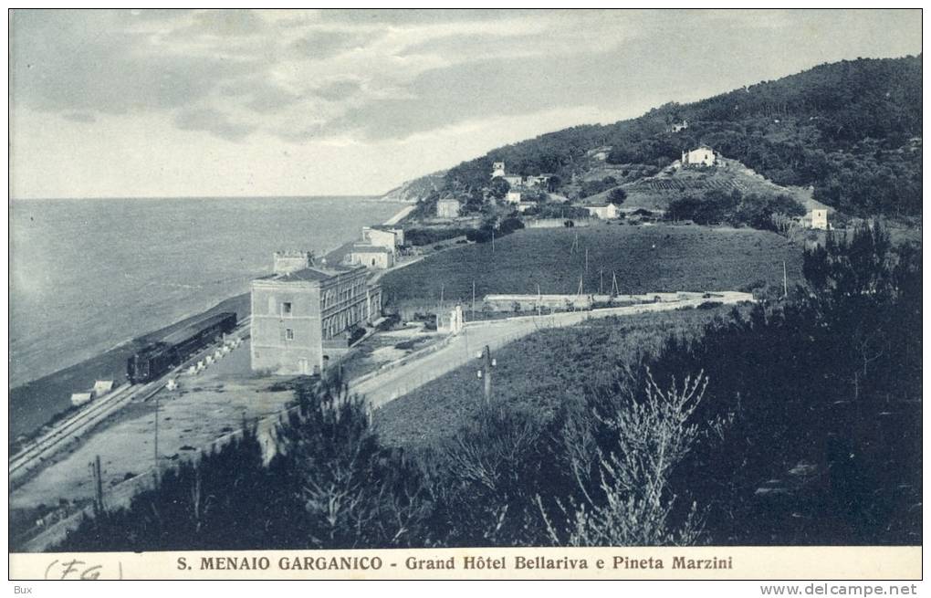 S . MENAIO  GARGANICO VEDUTA TRENO TRAIN HOTEL BELLARIVA    FOGGIA PUGLIA  NON  VIAGGIATA  COME DA FOTO FORMATO PICCOLO - Foggia