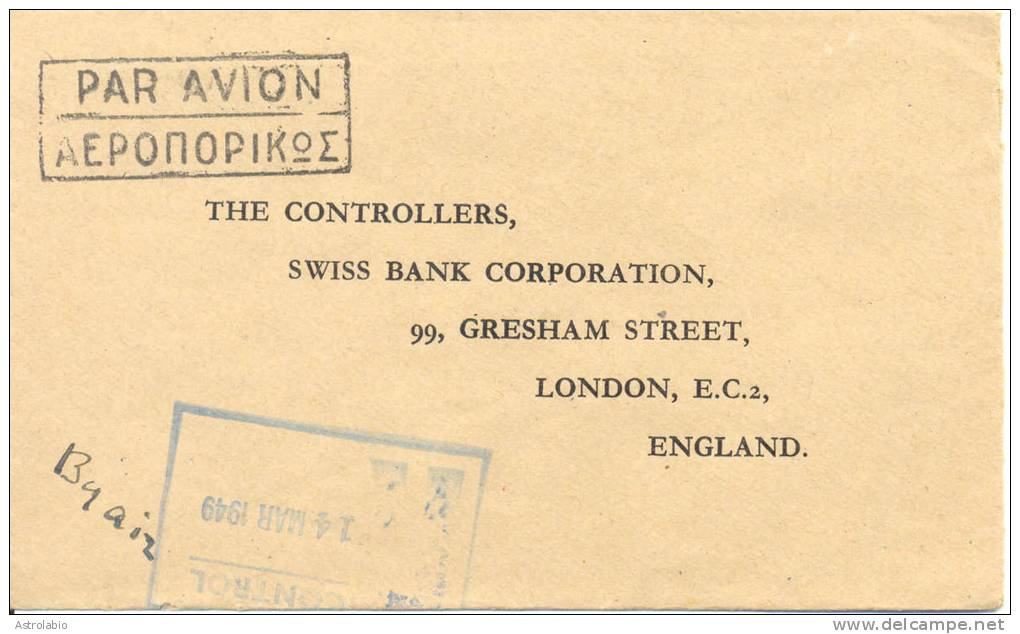 1949 Lettre De Greece Vers London. Censor. Cover Voir 2 Scan - Brieven En Documenten