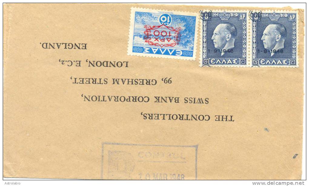 1948 Lettre De Greece Vers London. Cover - Lettres & Documents