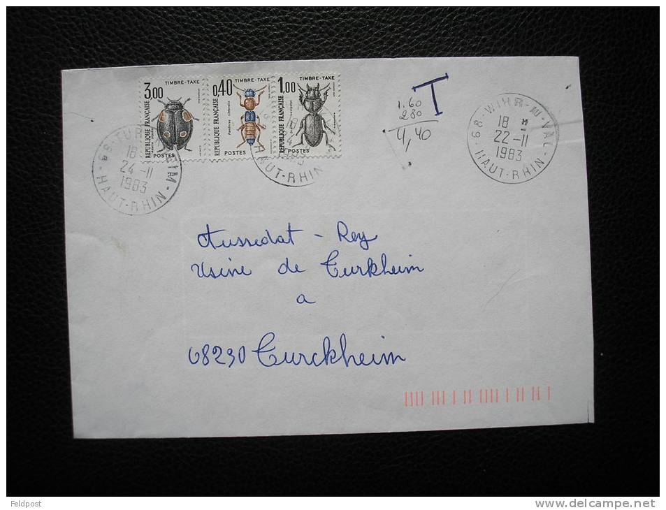 Lettre  De WIHR AU VAL Non Affranchie Pour TURCKHEIM Avec Taxe 4f40 à L´arrivée - 1983 - 1960-.... Storia Postale