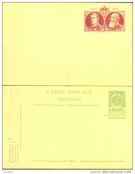 België Belgique Belgium Carte-postale Illustrée 2 B 75 Ans Indépendance 1905 MNH XX - Illustrated Postcards (1971-2014) [BK]