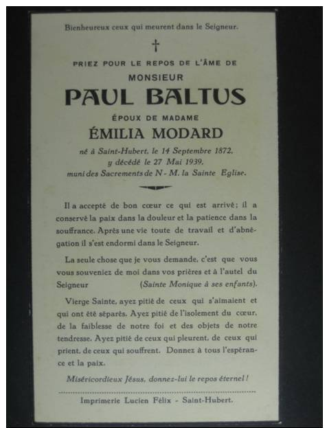 Paul Baltus Saint-Hubert 1872 Idem 1939 - Devotion Images