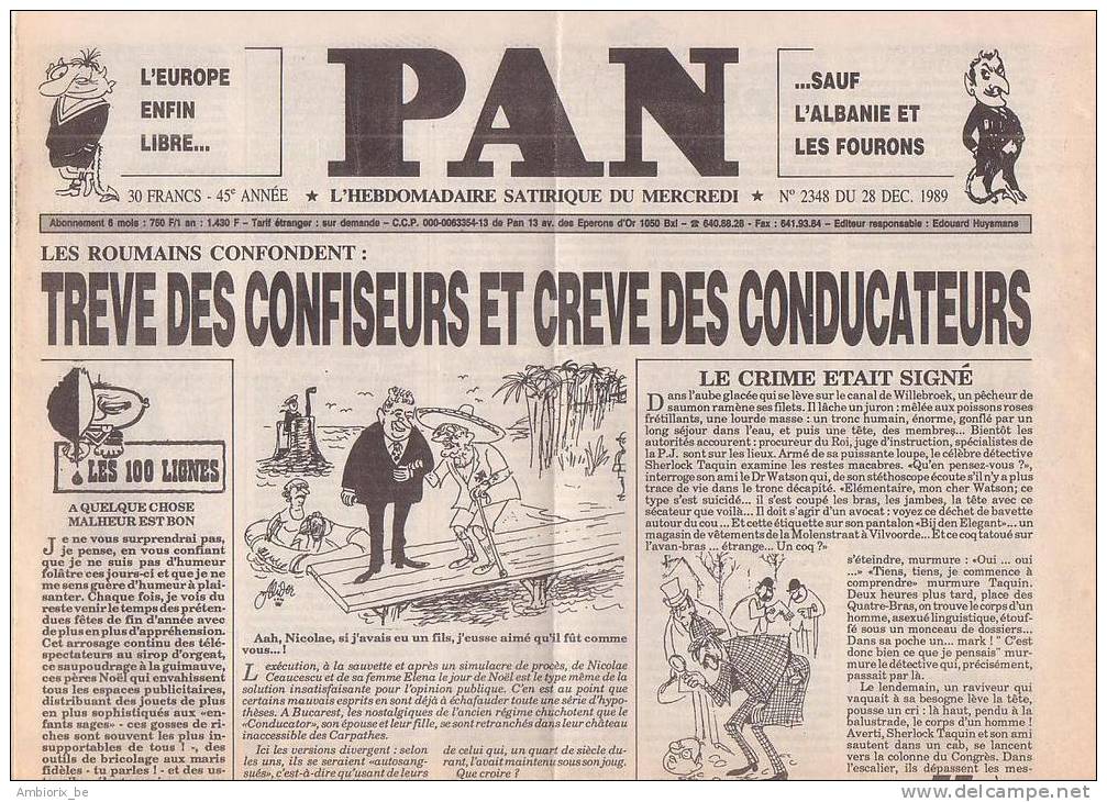 Hebdomadaire Pan - Hebdomadaire Satyrique Belge - Lot De 18 Revues De 1989 - Humour