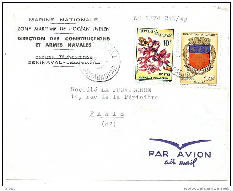 REF LBR31 / D - MADAGASCAR - LETTRE DE LA MARINE NATIONALE  DIEGO SUAREZ / PARIS 22/5/1965 - Madagascar (1960-...)