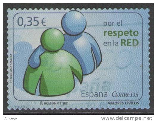 ESPAÑA. SELLO USADO AÑO 2011. SERIE VALORES CIVICOS. RESPETO EN LA RED - Used Stamps