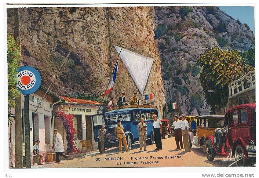 Menton 100 Frontiere Franco Italienne Douane Française Customs Autobus Timbrée Ventimiglia - Douane