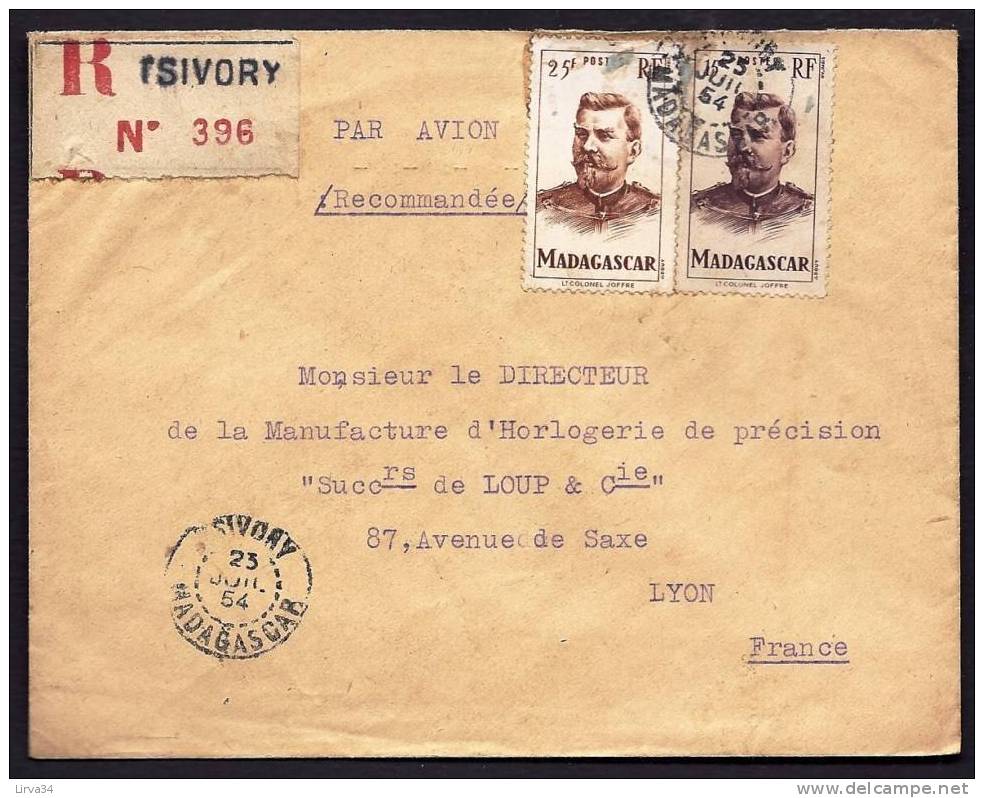 LETTRE  ANCIENNE DES COLONIES- MADAGASCAR- RECOMMANDÉE PAR AVION POUR LYON-  CAD DE TSIVORY 1954- - Lettres & Documents