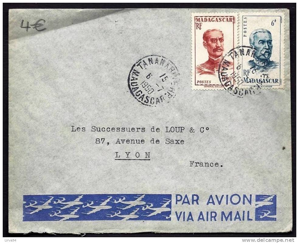 LETTRE  ANCIENNE DES COLONIES- MADAGASCAR- PAR AVION POUR LYON- CAD DE TANANARIVE 1950- - Covers & Documents