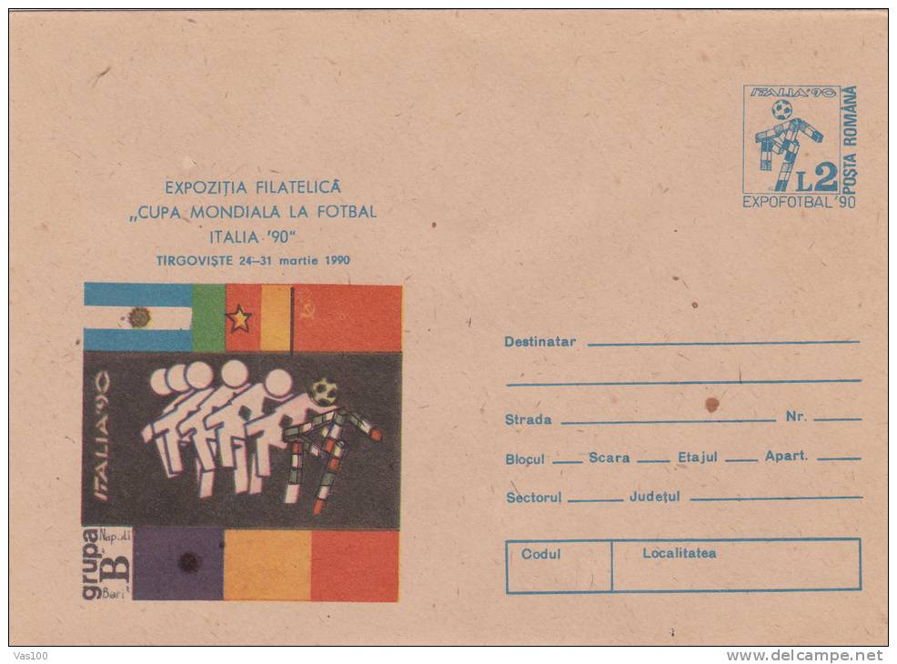 Coupe Du Monde De Football Italia 1990,covers Stationery,entier Postal Unused Roumanie. - 1990 – Italy