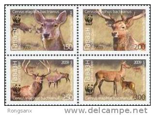 2009 TAJIKISTAN WWF. Deer. Block Of 4v - Tajikistan