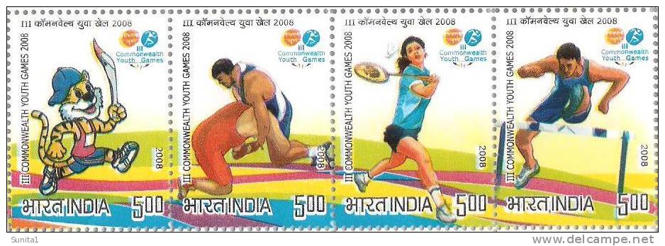 Error, Yellow Colour Shifted, Full Sheet, Setenant Stamps,badminton,tiger,boxing,wild Cat,commonwealth Youth Games,india - Errors, Freaks & Oddities (EFO)