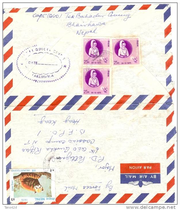 REF LBR31 / D - NEPAL  LETTRE  A DESTINATION DE HONG KONG "BY FORCES MAIL" CACHET "GURKA CENTRE" - Nepal