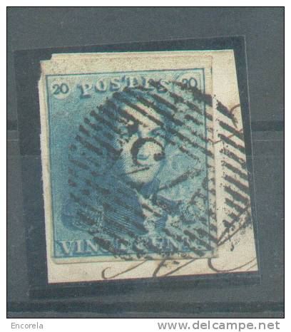 N°2 - Epaulette 20 Centimes Bleu, Bien Margé Et Sur Fragment, Obl. P.73 LIEGE - 6999 - 1849 Mostrine