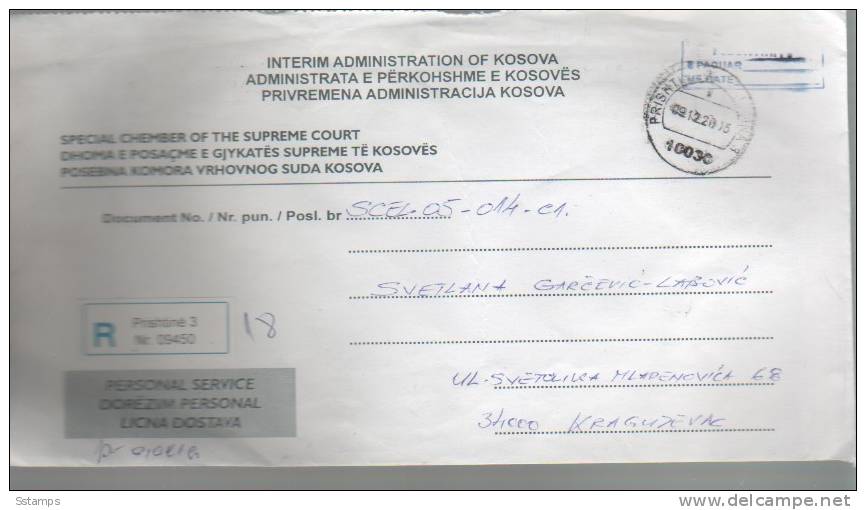 440  KOSOVO UNMIK SERBIA SRBIJA LETTER PRISTINA - KRAGUJEVAC INTERESSANTE - Kosovo
