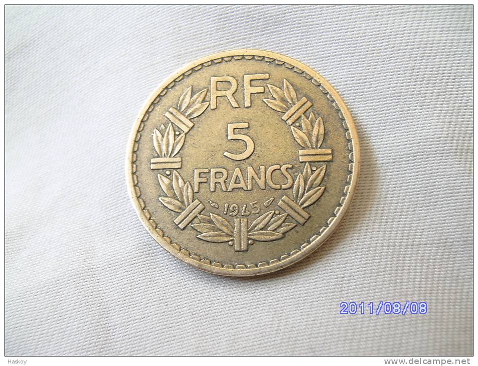 5 FRANCS 1945 LAVRILLIER EN CUPRO-ALU - Altri & Non Classificati