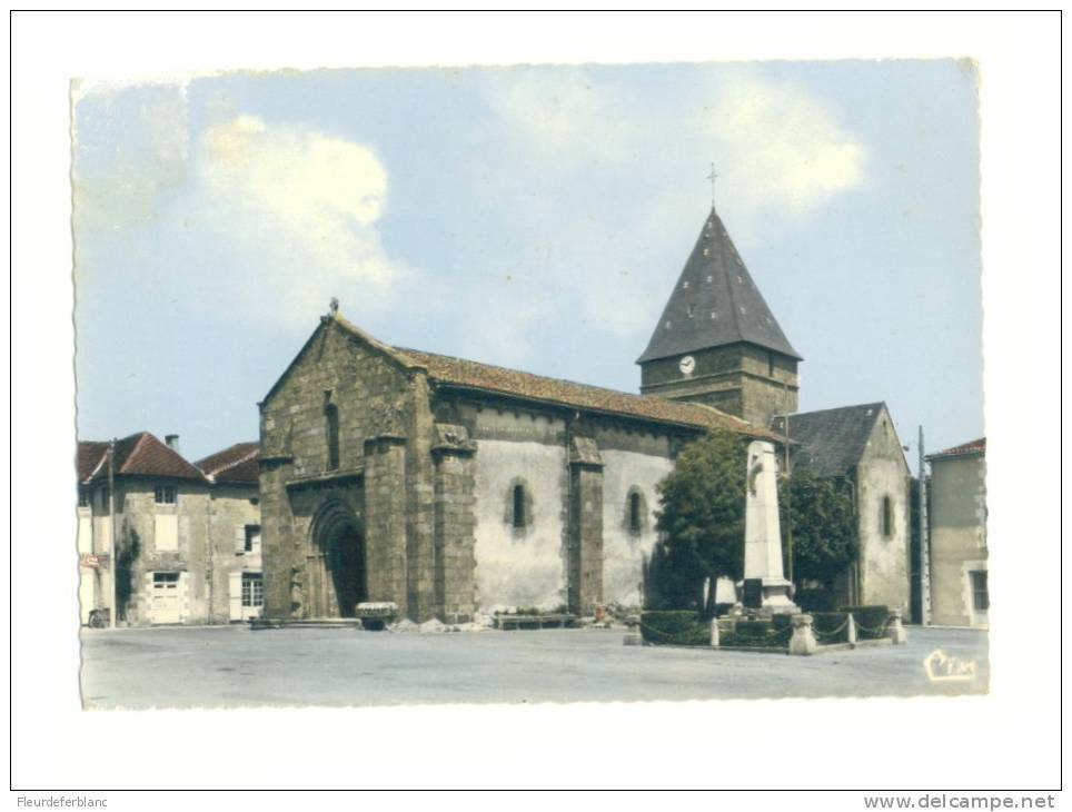 BUSSIERE POITEVINE  (87) - CPSM - L´église Romane Et Le Monument Aux Morts - Bussiere Poitevine