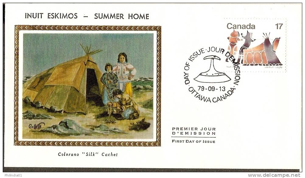 Canada 1979 Inuit Eskimos Artists Antartica Summer Home Tent Painting Sc 835 Colorano Silk Cover # 13179 - Other & Unclassified