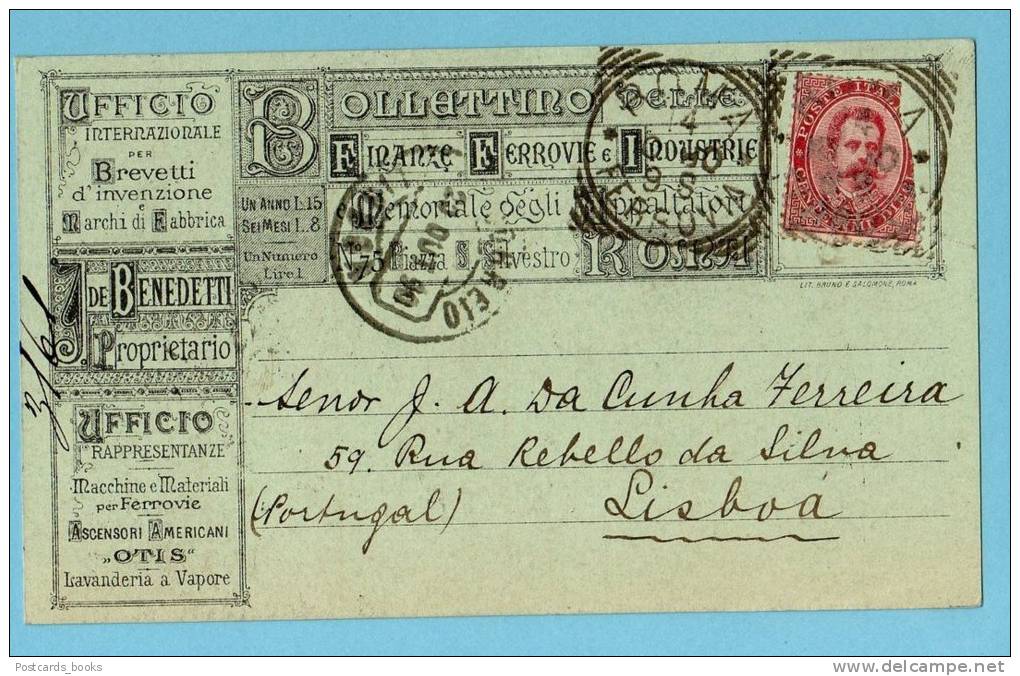 1890 Private POSTAL COMMERCIALE "Bollettino Delle Finanze, Macchine E Material Per Ferrovie " ITALIA. Business Card. - Gebraucht