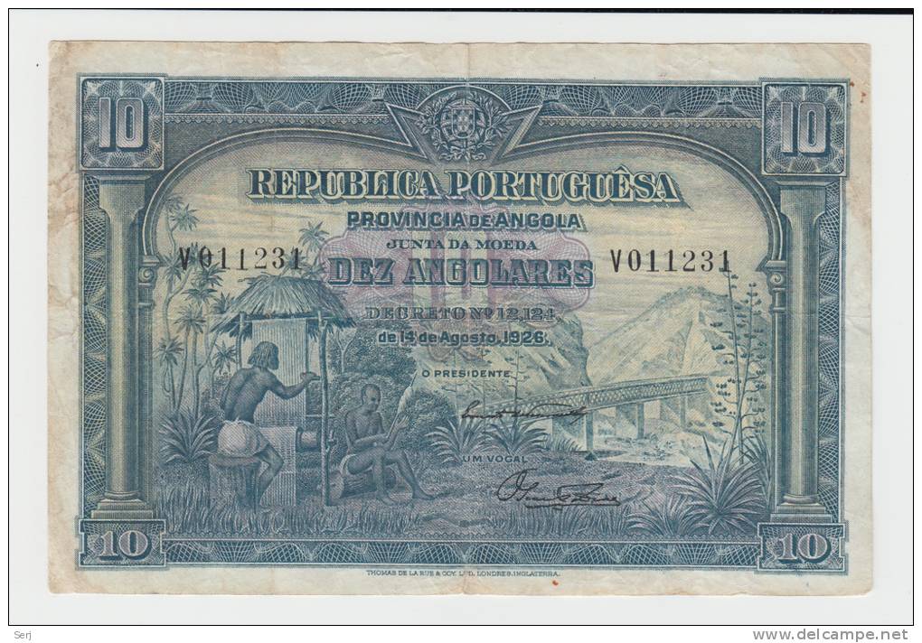 Portuguese Angola VERY RARE 10 Angolares  1926 AVF P 67 - Angola