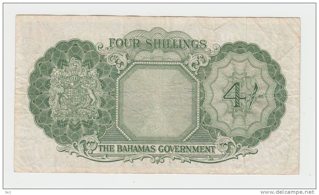 Bahamas 4 Shillings 1953 VF Crisp RARE Banknote P 13b 13 B - Bahamas