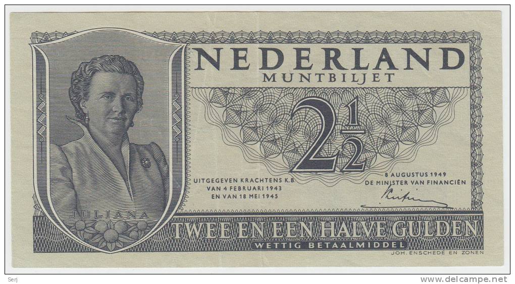 Netherlands 2 1/2 Gulden 1945 VF++ P 73 - 2 1/2  Florín Holandés (gulden)