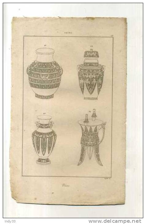 - CHINE . VASES . GRAVURE SUR ACIER DE LA 1ere 1/2 DU XIXe S. - Asiatische Kunst