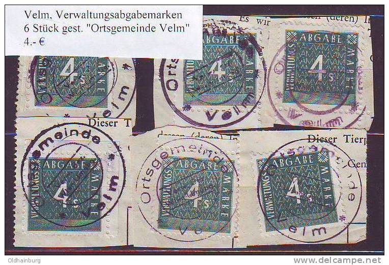 0192f: Velm, Verwaltungsabgabemarken 6 Stück - Revenue Stamps