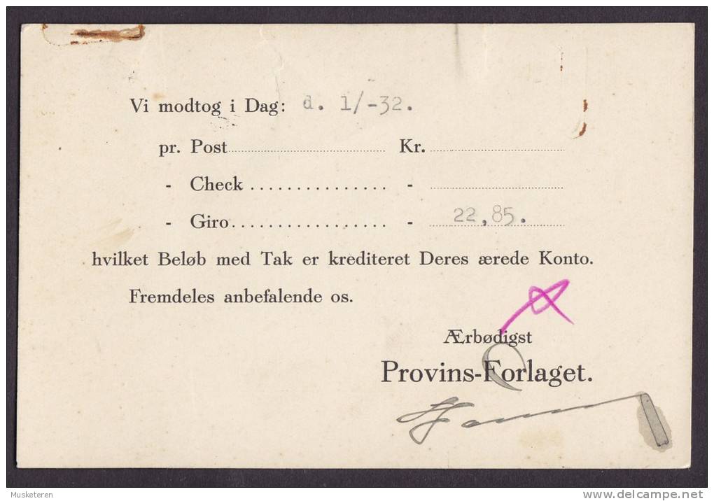 Denmark PROVINS-FORLAGET Randers Deluxe RANDERS 1932 Brevkort Card To Hjortshøj Egaa Sogneraad (2 Scans) - Lettres & Documents