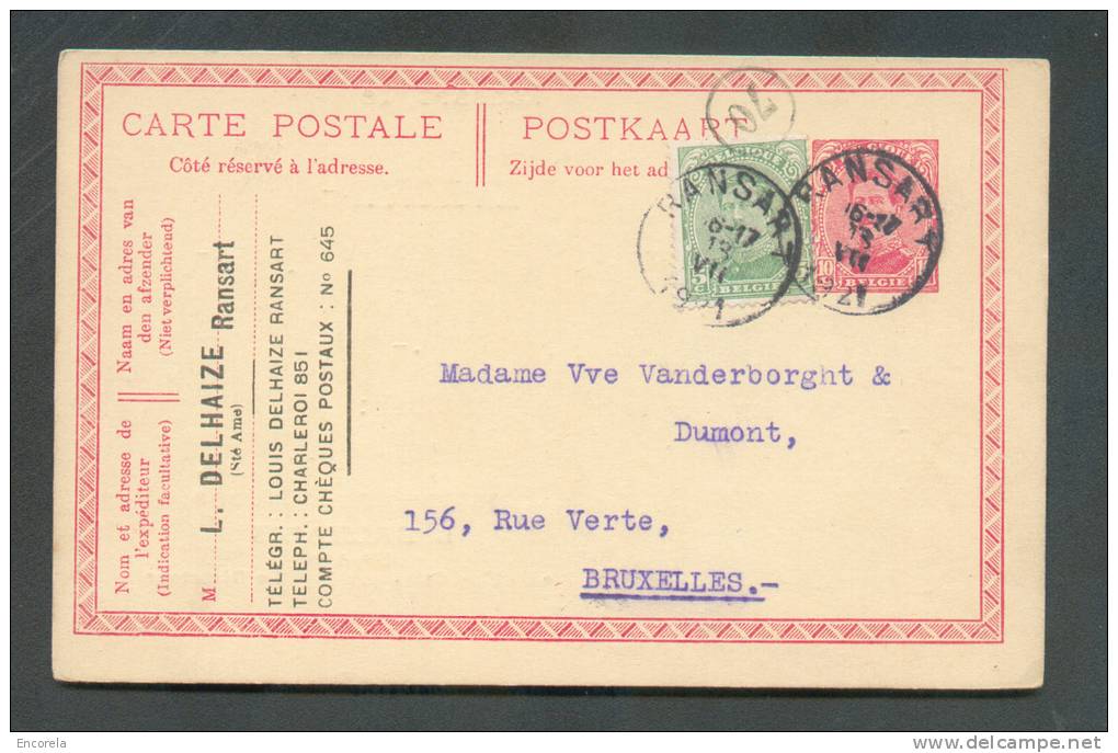 N°137 En Compl. S/E.P. Carte 10 Cent. Obl. Sc RANSART 13-VII-1921 Vers Bruxelles - 7016 - Briefkaarten 1909-1934