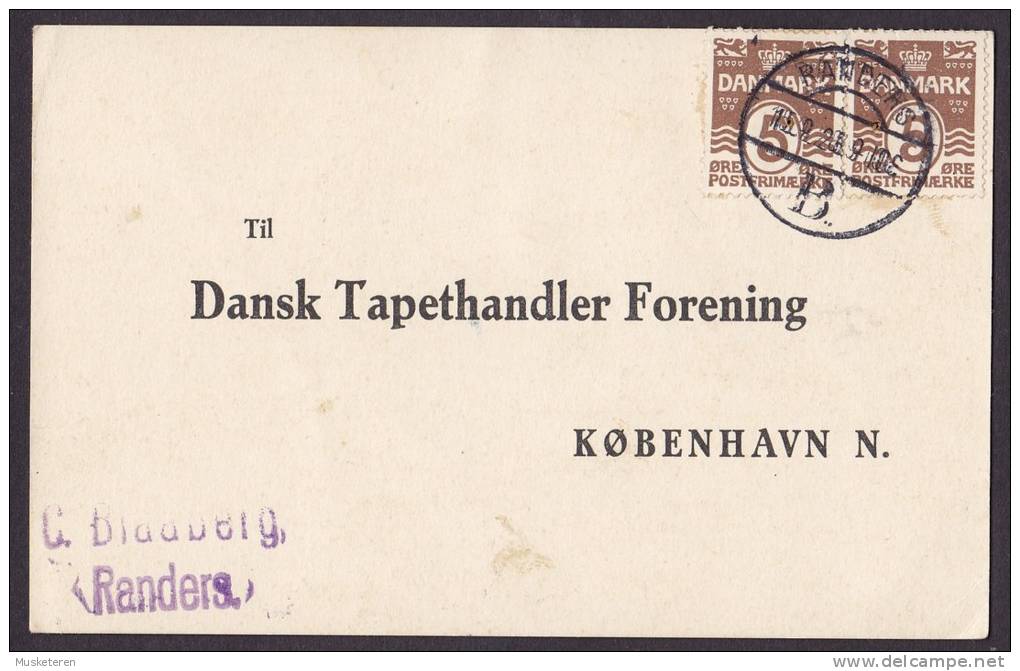 Denmark DANSK TAPETHANDLERV FORENING Brevkort Card RANDERS 1928 To KØBENHAVN (2 Scans) - Cartas & Documentos