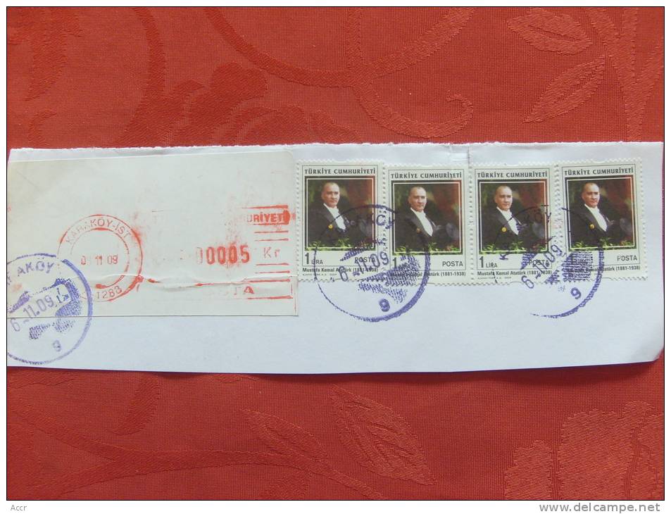 Türkiye Cumhuriyeti _ Turquie : Fragment Karaköy _ 4 Timbres 1 Lira Mustafa Kemal Ataturk - Storia Postale