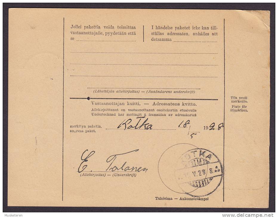 Finland Adresskort Packet Freight Bill Card VIRKAUS 1928 8-Block To KOTKA (2 Scans) - Brieven En Documenten