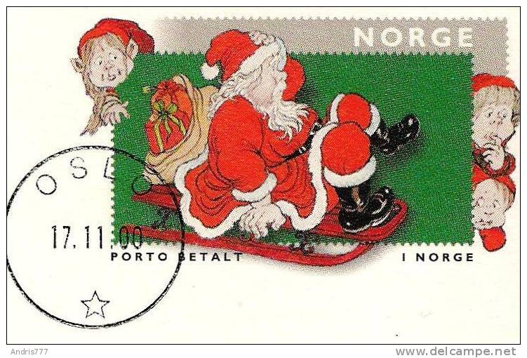 Norway Norge 2000 Christmas Santa Clauss  Owl  Hare (postcard) - Entiers Postaux