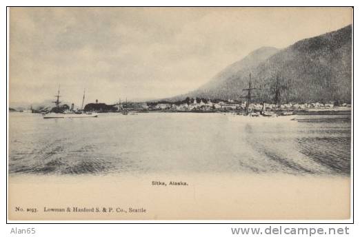 Sitka AK Alaska, Harbor View Of Town, Ships, On 1900s Vintage Postcard - Sitka