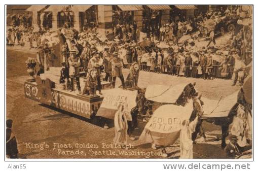 Golden Potlatch Parade Celebration, Seattle WA, Kings Float, Lions, 1900s Vintage Postcard - Seattle