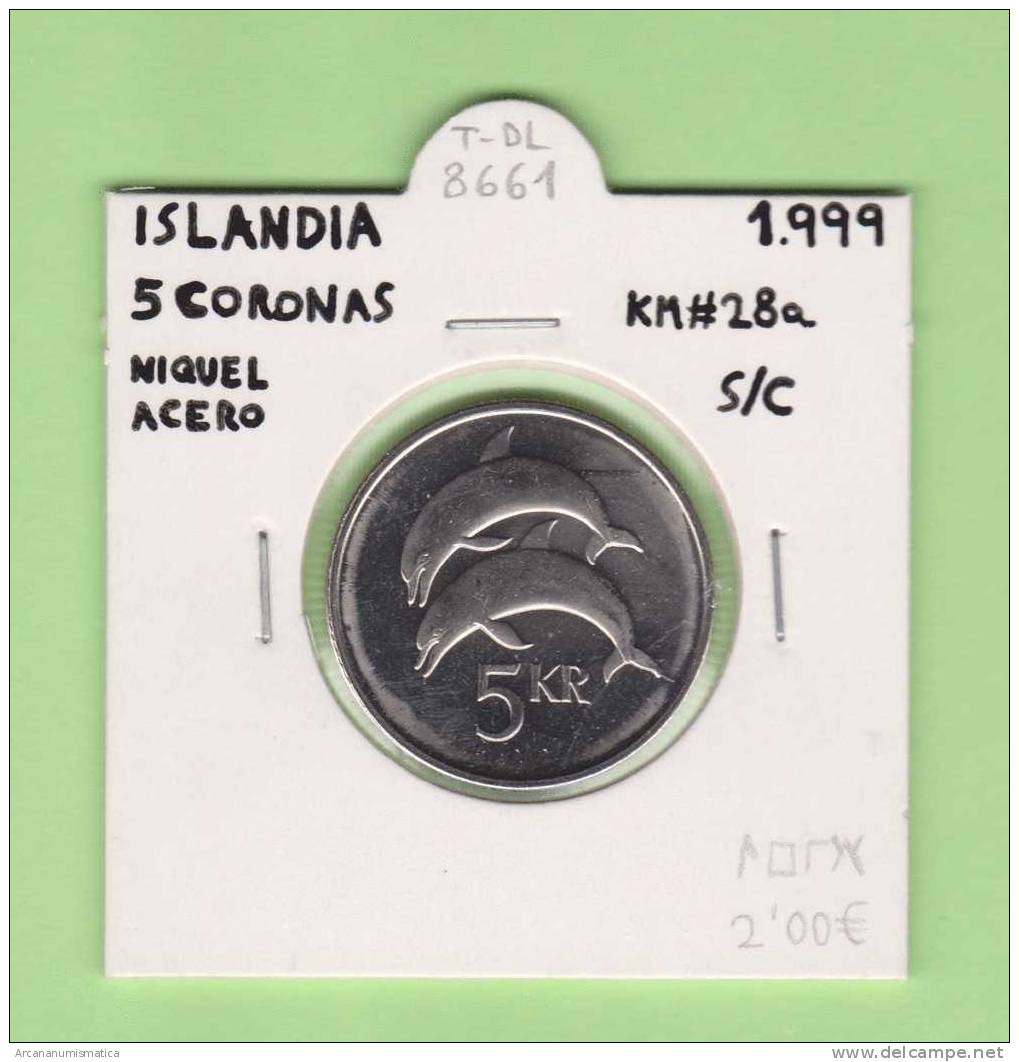 ISLANDIA   5  CORONAS   1.999  NIQUEL  ACERO   KM#28a     SC/UNC    DL-8661 - Islandia