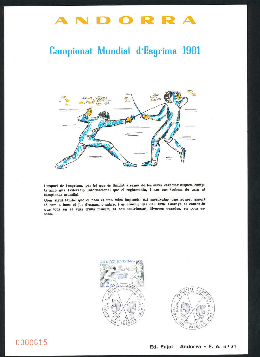 CAMPEONATO DEL MUNDO DE ESGRIMA   1981   Yvert 296 - FDC