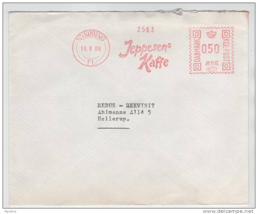 Denmark Cover With Meter Cancel Jeppesen's Kaffe Nykøbing 16-9-1966 - Lettres & Documents