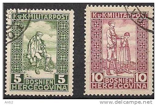 Eastern Austria - Bosnia And Herzegovina 1916 Help For Disabled, Mi 97-98, Used - Levant Autrichien