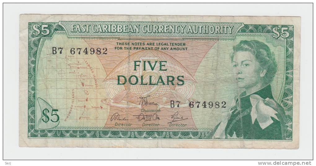 East Caribbean 5 Dollars 1965 "aVF" Banknote P 14e 14 E - Oostelijke Caraïben